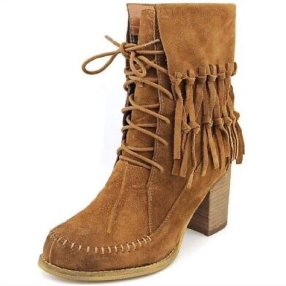 Sbicca Fringe Suede Ankle Boots - Tan